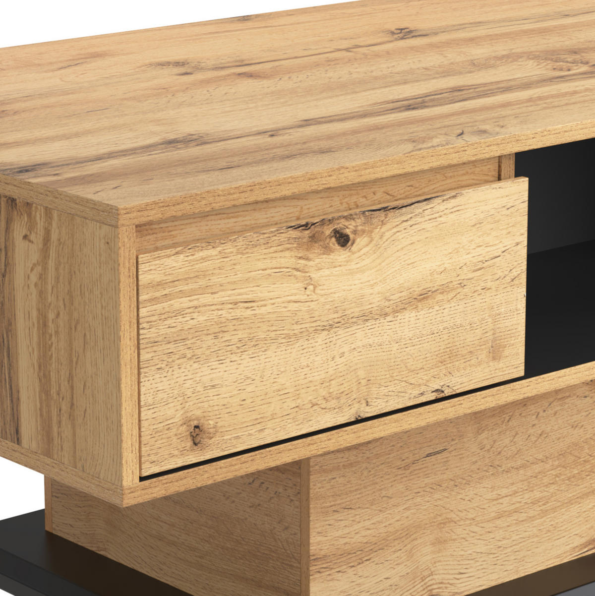 COUCHTISCH, Melamin-Eichenholzdekor, grifflose Schublade & doppelter Stauraum, 100/60/47 cm, Naturfarben - Naturfarben, Holzwerkstoff (100/47/60cm) - Redom
