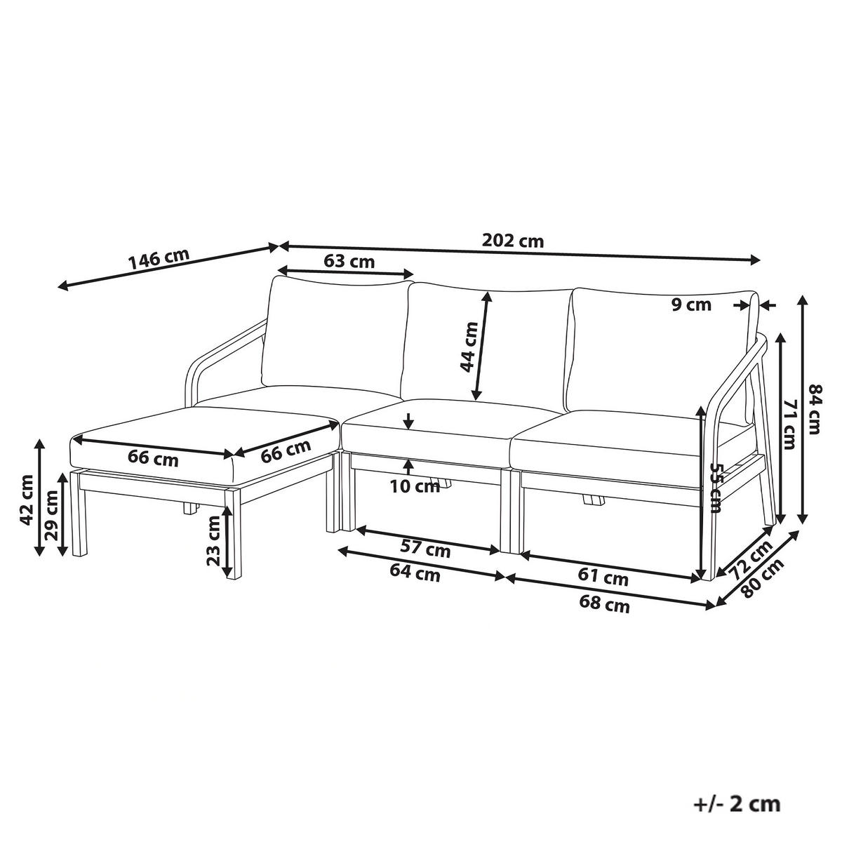 GARTENSOFA Set 3-Sitzer mit Ottomane Akazienholz Hellbraun Rivello - Hellbraun/Beige, Holz (198/84/66cm) - Beliani