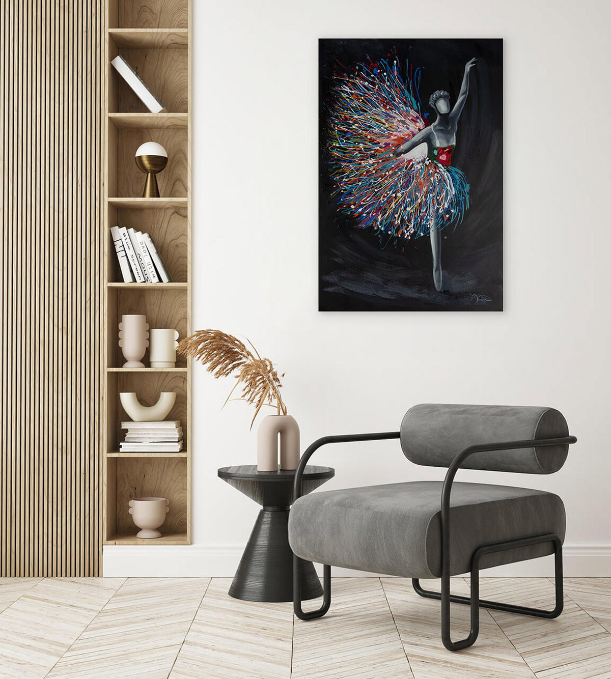 RUČNE MAĽOVANÝ AKRYLOVÝ OBRAZ 60/90 cm, čierny, abstraktný dekoratívny motív - čierna, drevo/textil (60/90cm) - KUNSTLOFT