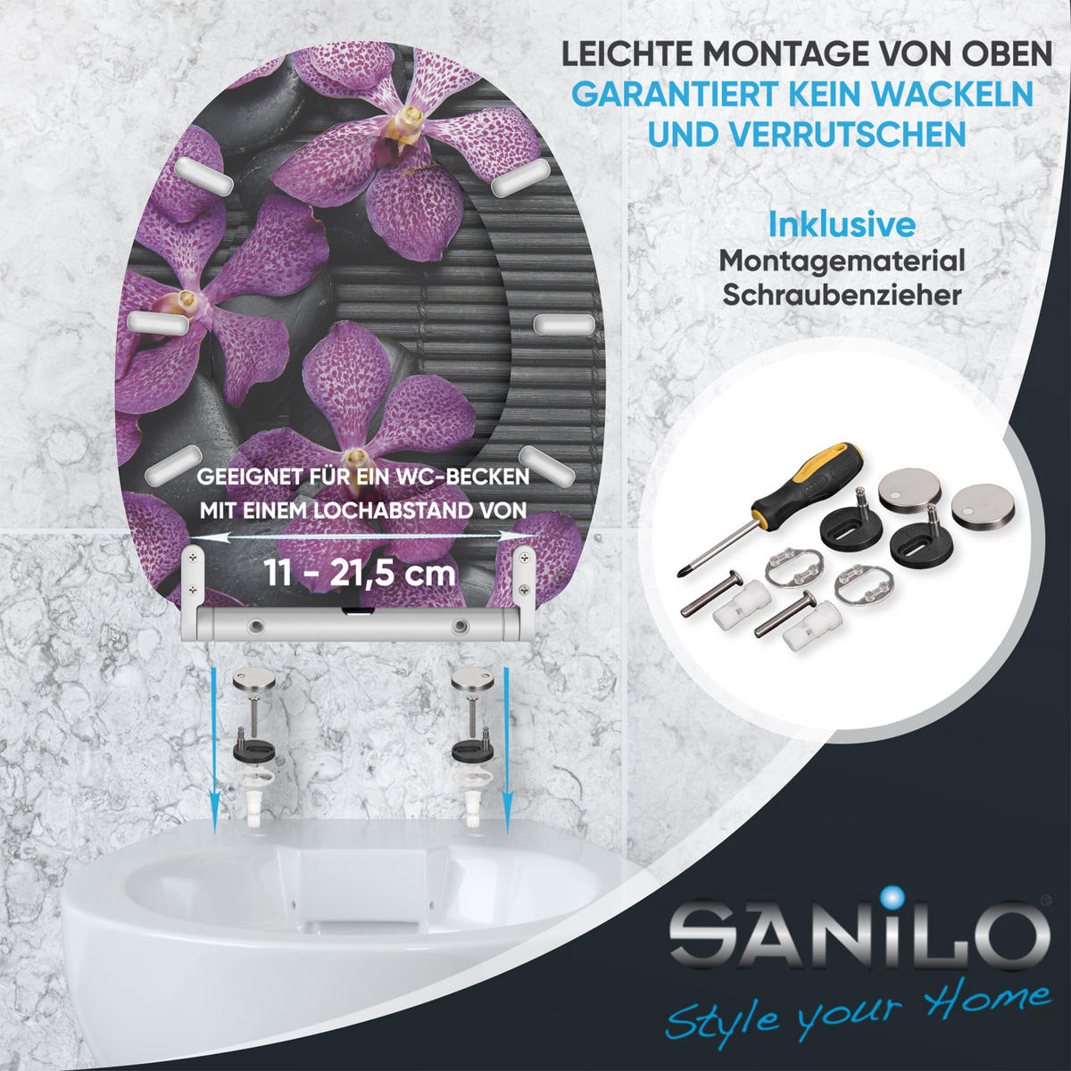 WC-SITZ mit Absenkautomatik & Top Fix Vanda - Violett, Holzwerkstoff (37.7/5.5/48cm) - Sanilo
