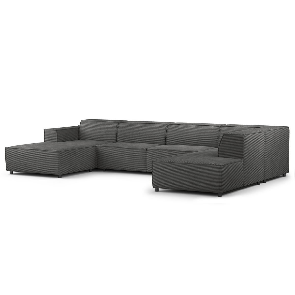 WOHNLANDSCHAFT mit Longchair & Ottomane - Anthrazit/Schwarz, Kunststoff/Textil (369/70/234cm) - home24