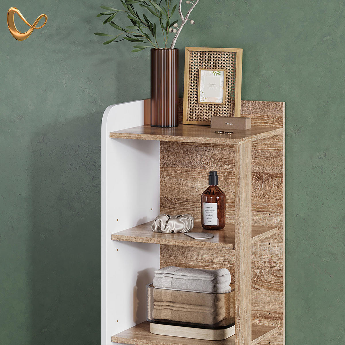 KOPALNIŠKA POLICA Marano, Sonoma/Bela, 40 x 128 cm s 4 predali - bela/hrast sonoma, leseni material (40/128/35cm) - Livinity®