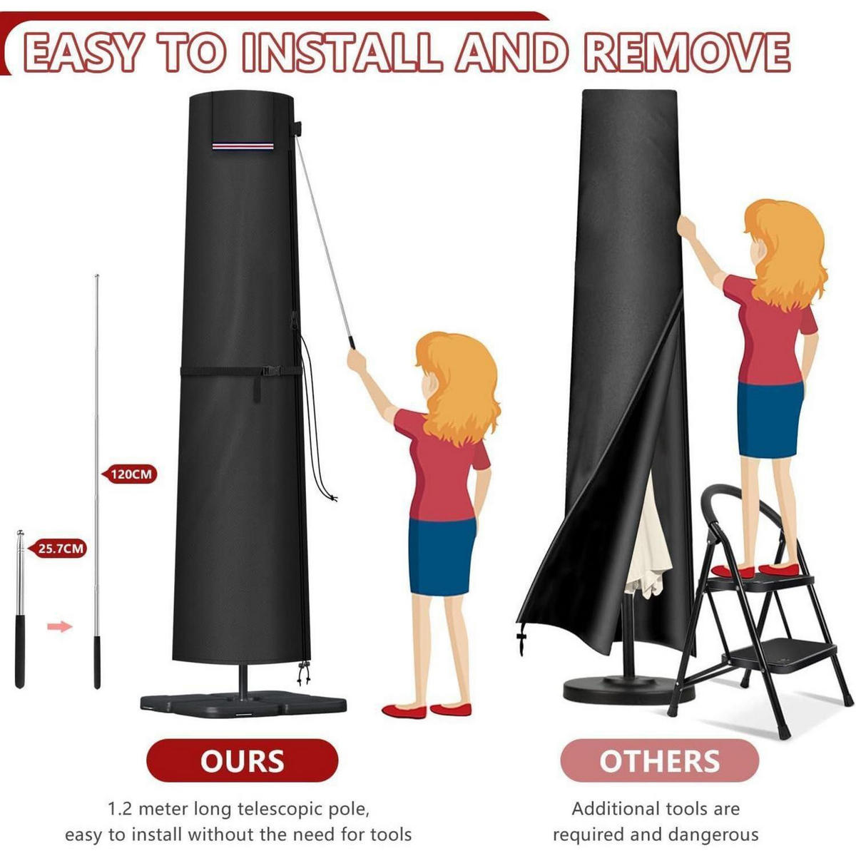 SONNENSCHIRMHÜLLE mit Stab 250 cm Höhe für Ø400cm Schirme - Schwarz, Kunststoff (1/1/1cm)
