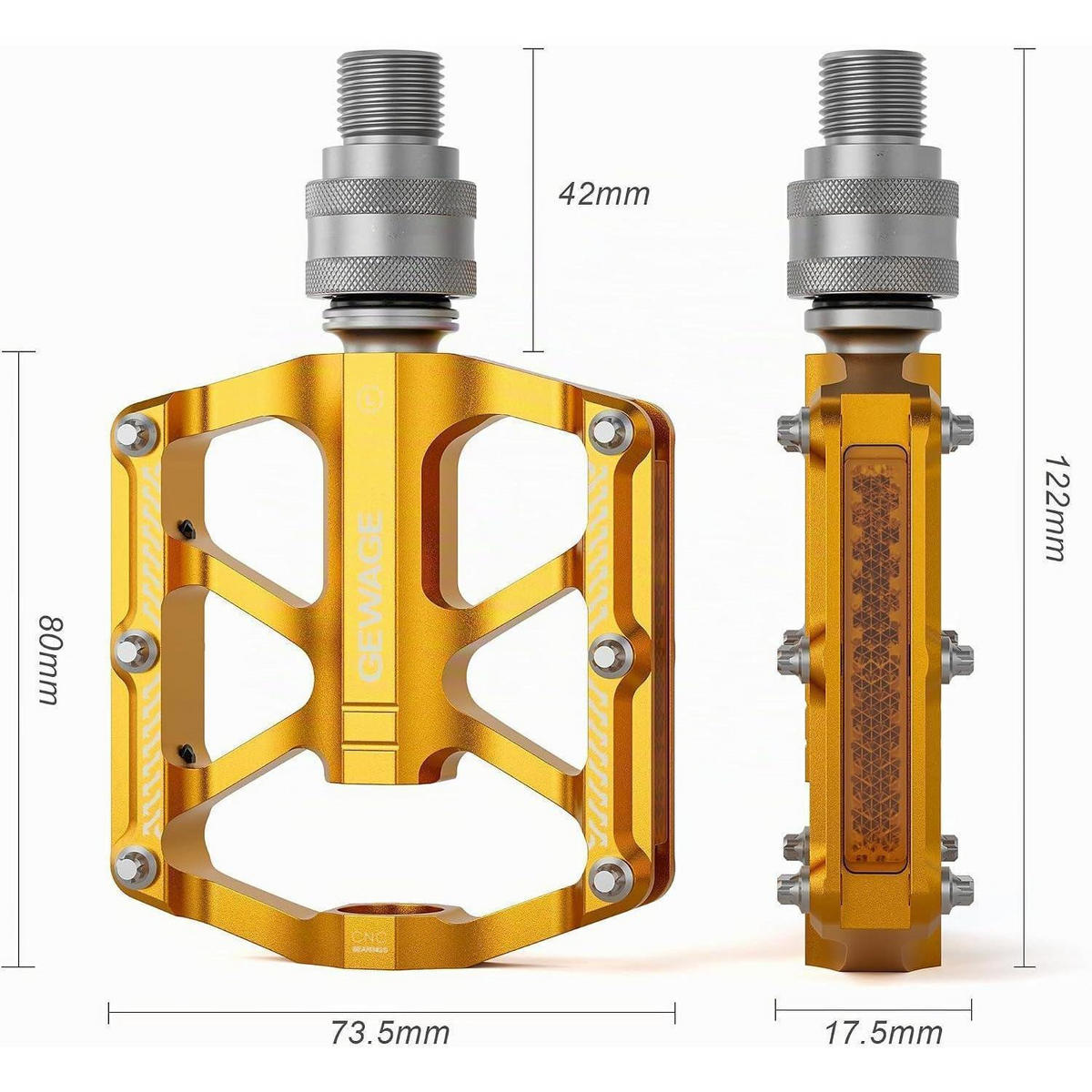 FAHRRADPEDAL Schnellwechsel Gold CNC Aluminium 9/16 Zoll - Goldfarben, Metall (7.4/1.5/8cm)