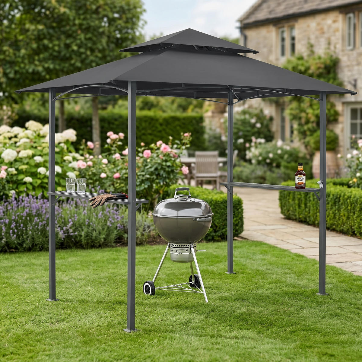 PAVILLON Parga - Dunkelgrau, Kunststoff/Metall (241/250/151cm) - [en.casa]