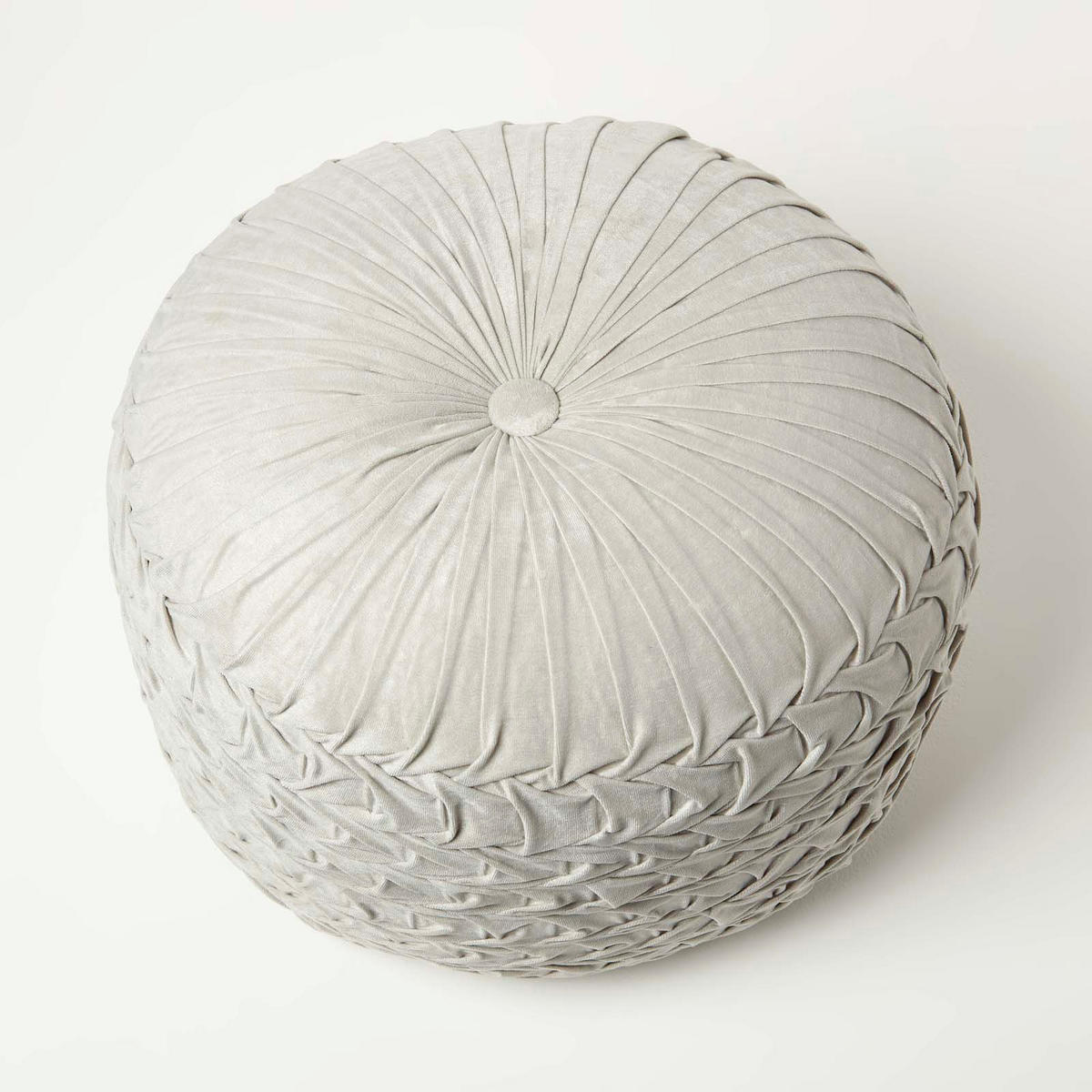SAMT-POUF Grace grau, plissiert in Flechtoptik, 50/50/35 cm - Grau, Textil (50/35/50cm) - Homescapes