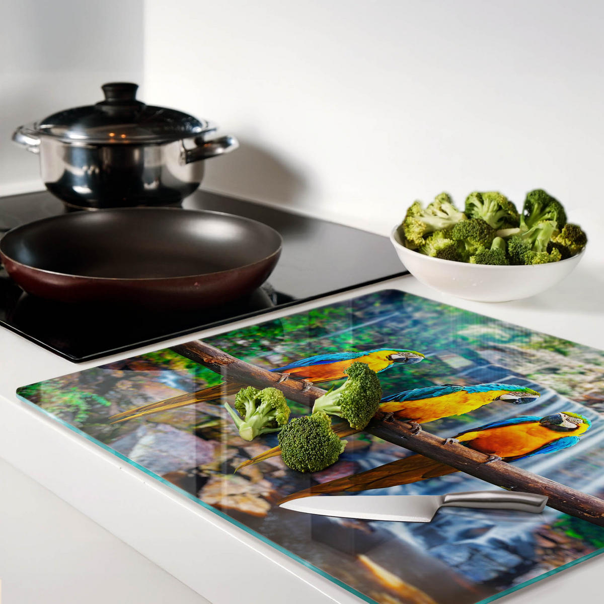 GLASPLATTE 60x52 cm Papageien auf einem Ast - Braun, Glas (60/52cm) - TULUP