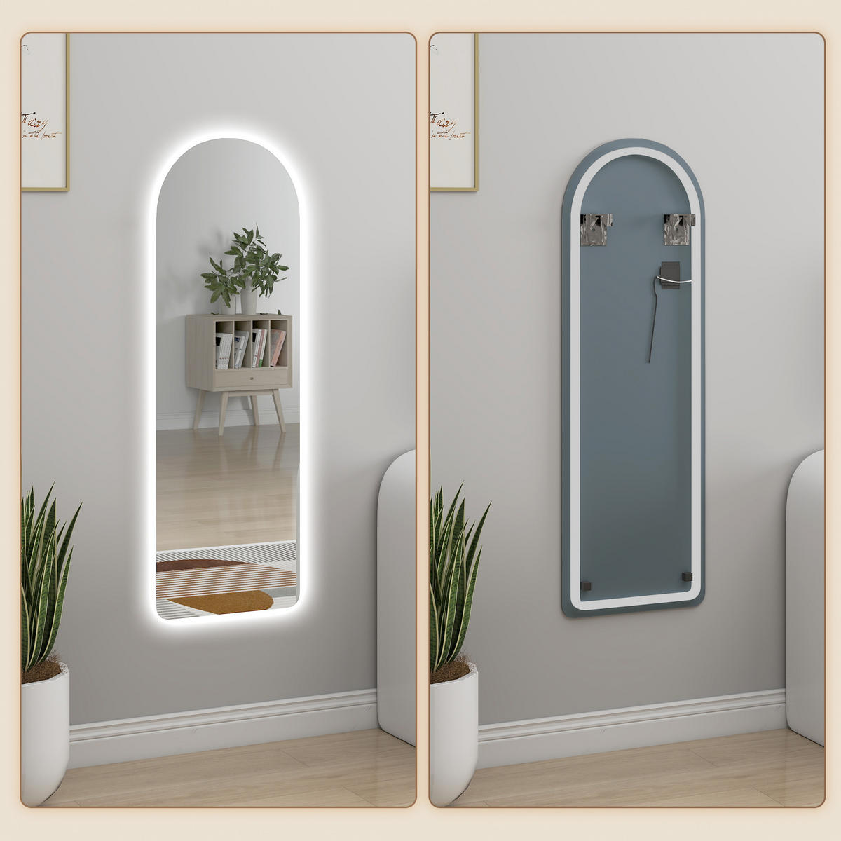 WANDSPIEGEL DE-17938 120x40 cm Bogenform mit dimmbarer LED - Transparent, Glas (40/120/3cm) - ComfortXL
