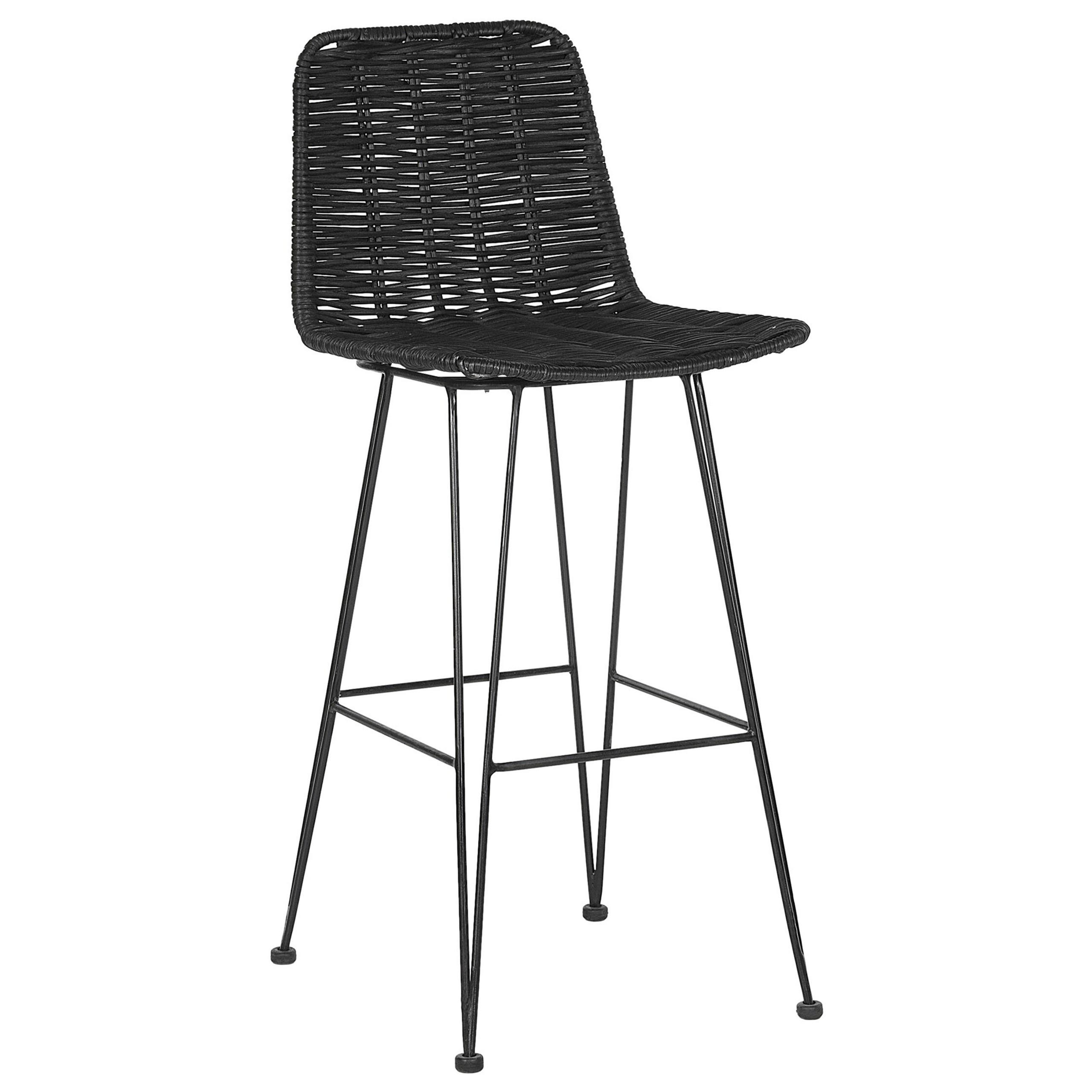 BARHOCKER 2er-Set Rattan Schwarz Cassita - Schwarz, Naturmaterialen/Metall (43/103/47cm) - Beliani