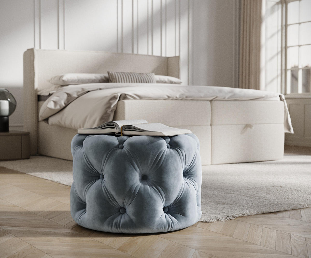 POUF Cosimo Blau Grau Samtstoff - Blaugrau/Schwarz, Holz/Holzwerkstoff (60/40/60cm) - Maison de Reve