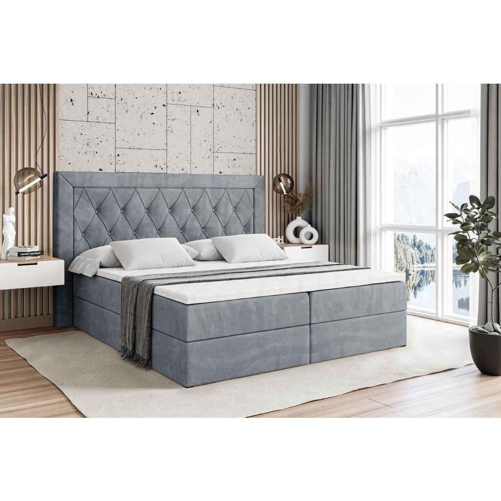 Thumbnail - Altdecor Boxbett, Grau, Holzwerkstoff, Höhe ca. 19 cm, 140x200 cm, Schlafzimmer, Betten, Boxspringbetten