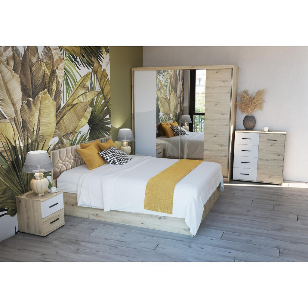 Thumbnail - imoebel24 Schwebetürenschrank, Weiß, Eiche Artisan, Holzwerkstoff, 6 Fächer, Rechteckig, 203x218x61 cm, Schlafzimmer, Kl...