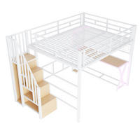 HOCHBETT 160/200 cm mit LED, Schreibtisch und Kleiderschrank, DE-04920, in Weiß - Weiß, Metall (160/200cm) - ComfortXL