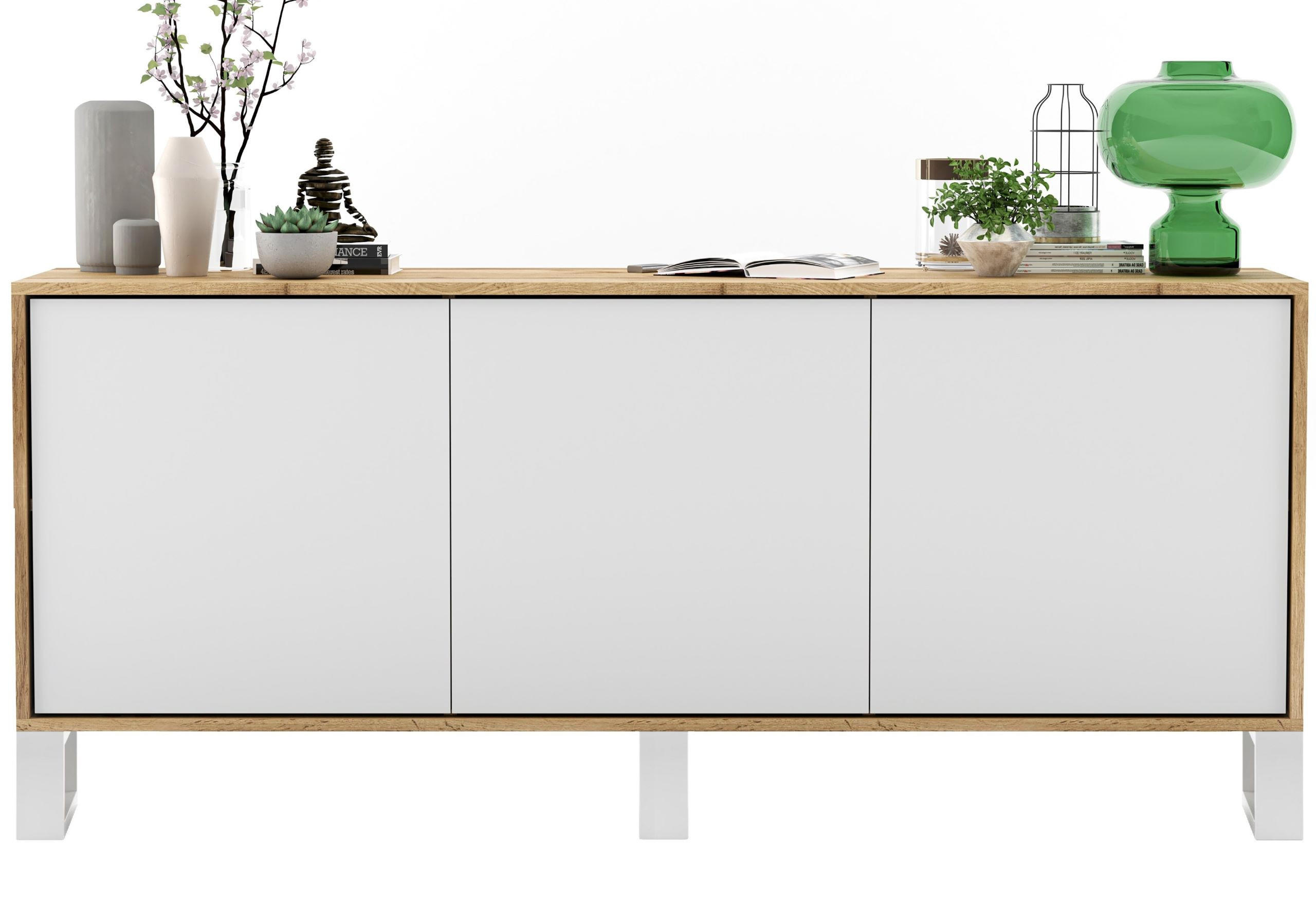 Meble Lindner KOMODA Apollo 3D dub Wotan / bílá matná 168 cm s kovovými nohami