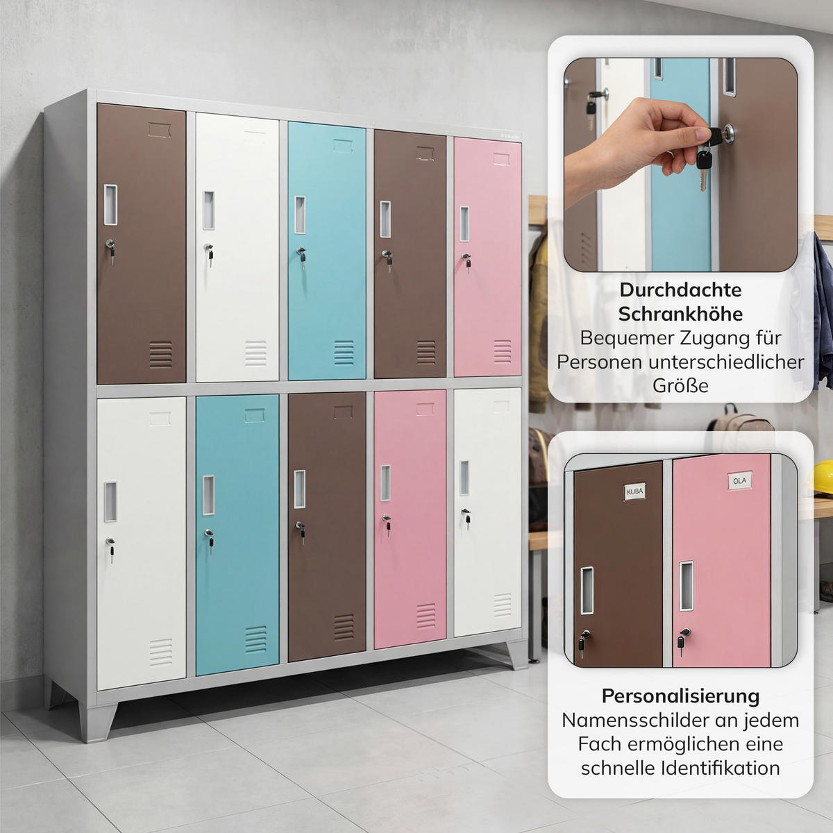 SCHLIESSFACHSCHRANK Bartek - Pink/Braun, Metall (136/172/45cm) - Jan Nowak