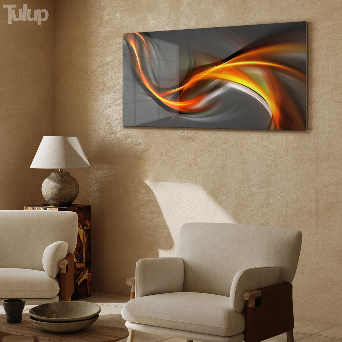 GLASBILD 120x60 cm Moderne Kunst - Bernsteinfarben, Glas (120/60cm) - TULUP