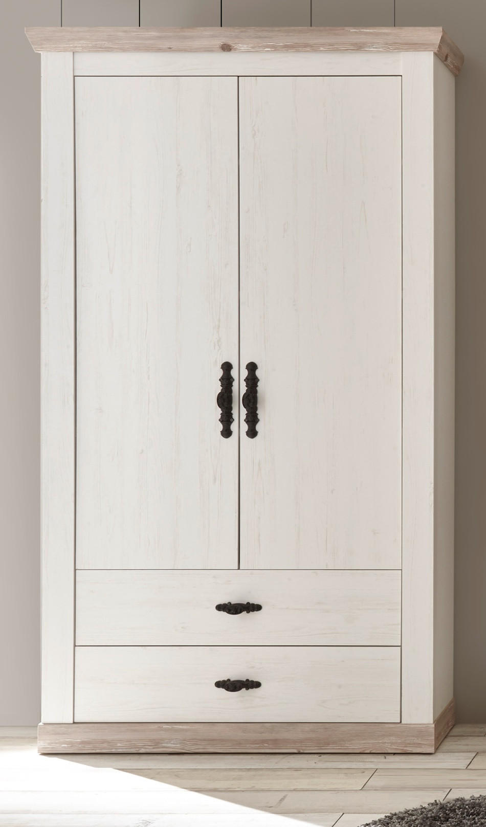 GARDEROBENSCHRANK Pinie weiß, Oslo Pinie Landhaus, Garderobe oder großer Schuhschrank, 107 x 201 cm - Anthrazit/Weiß, Holzwerkstoff/Metall (107/201/38cm) - Furn.Design