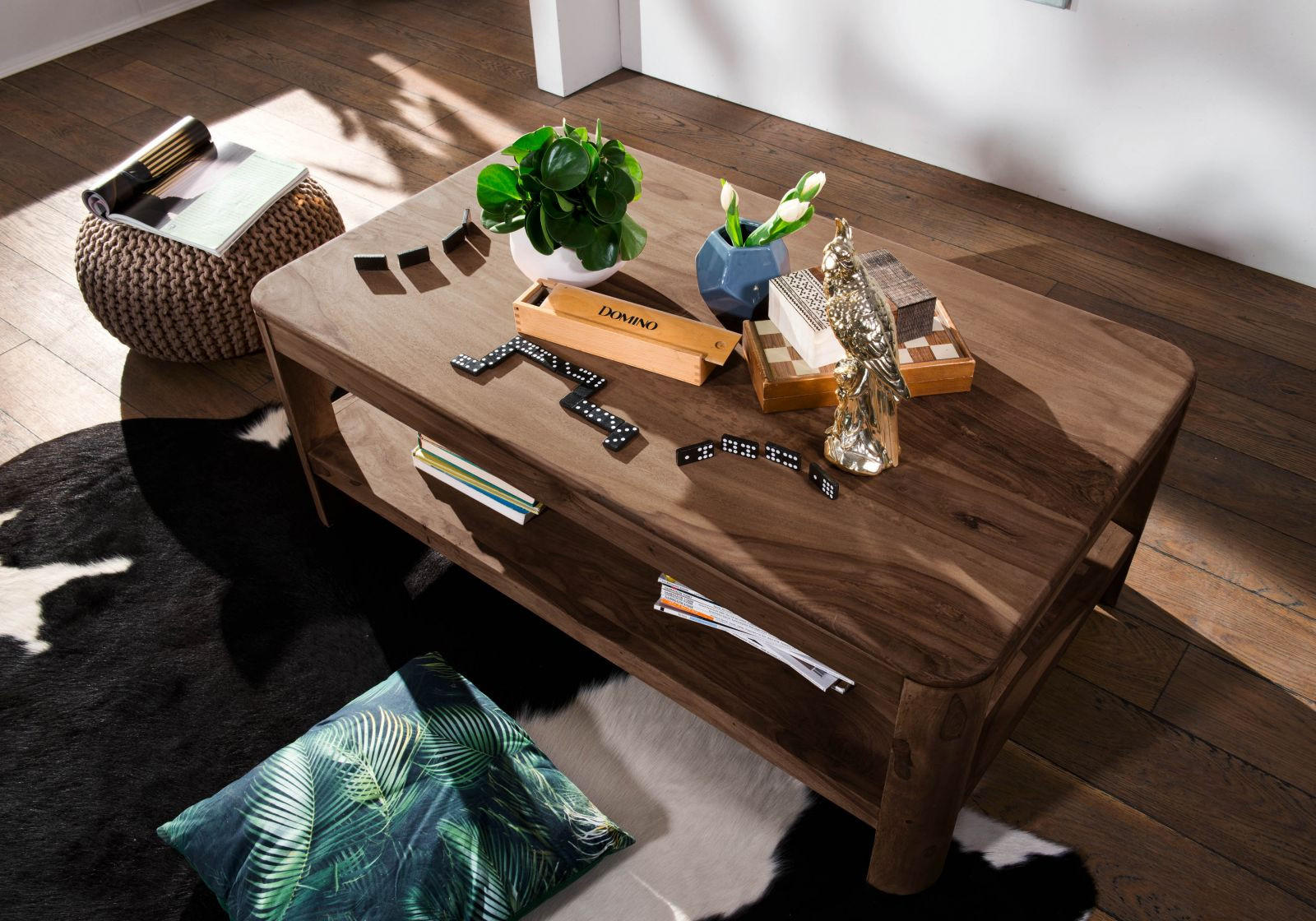 COUCHTISCH Sheesham 120x70x45 rot-braun gebeizt TORONTO #105 - Dunkelbraun, Holz (120/70/45cm) - Massivmoebel24