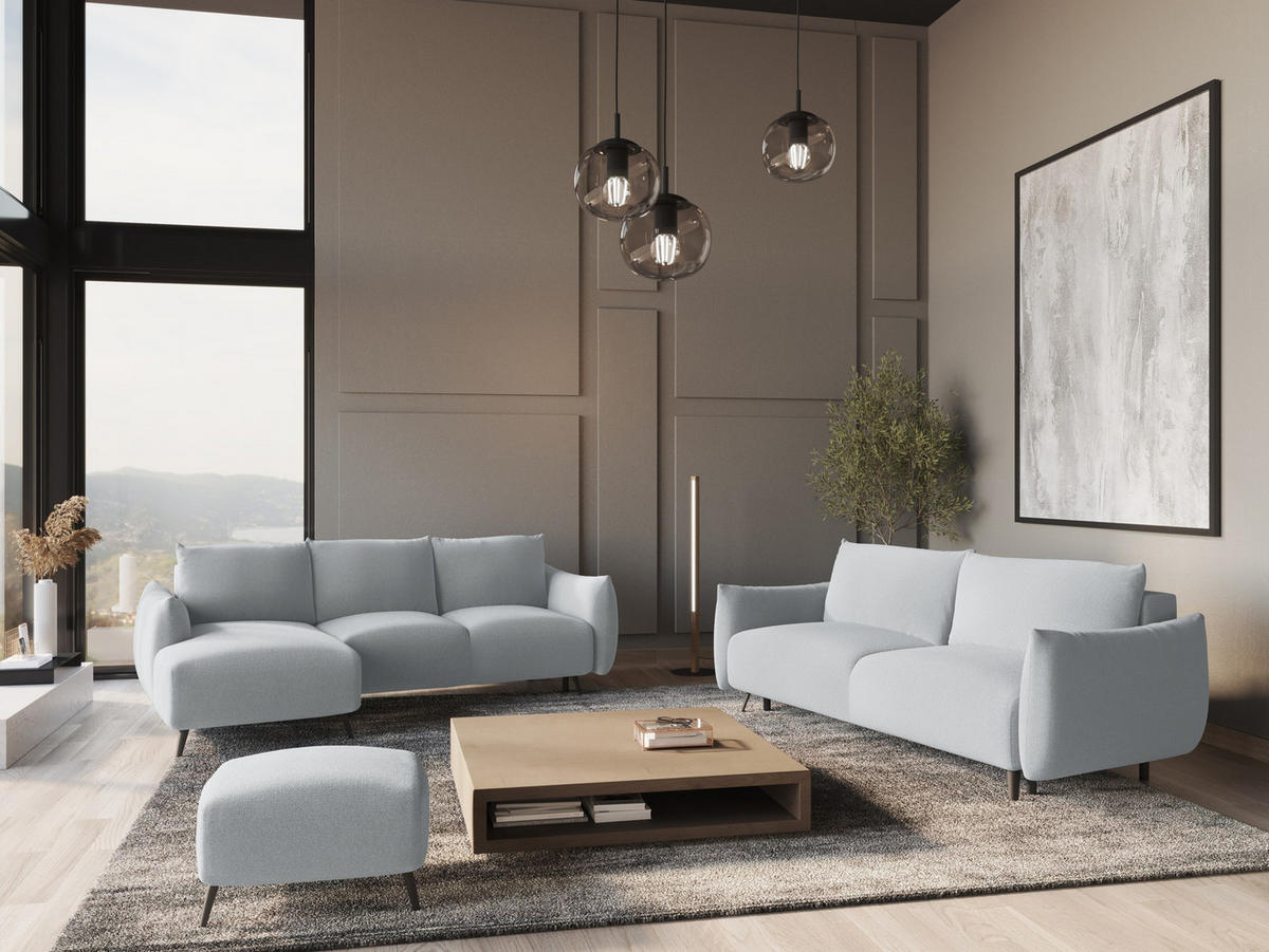 ECKSOFA mit Schlaffunktion Chenille Stoff Blau - Blau/Schwarz, Textil/Metall (162/242cm) - Makamii