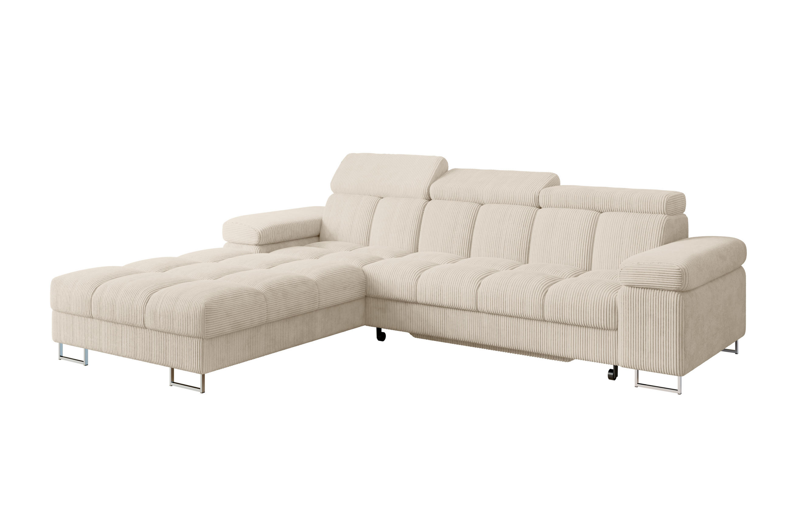 ECKSOFA mit Schlaffunktion Ottomane Links COMA L 271x203x79 Beige Cord - Beige, Holzwerkstoff/Textil (271/203cm) - ALTDECOR