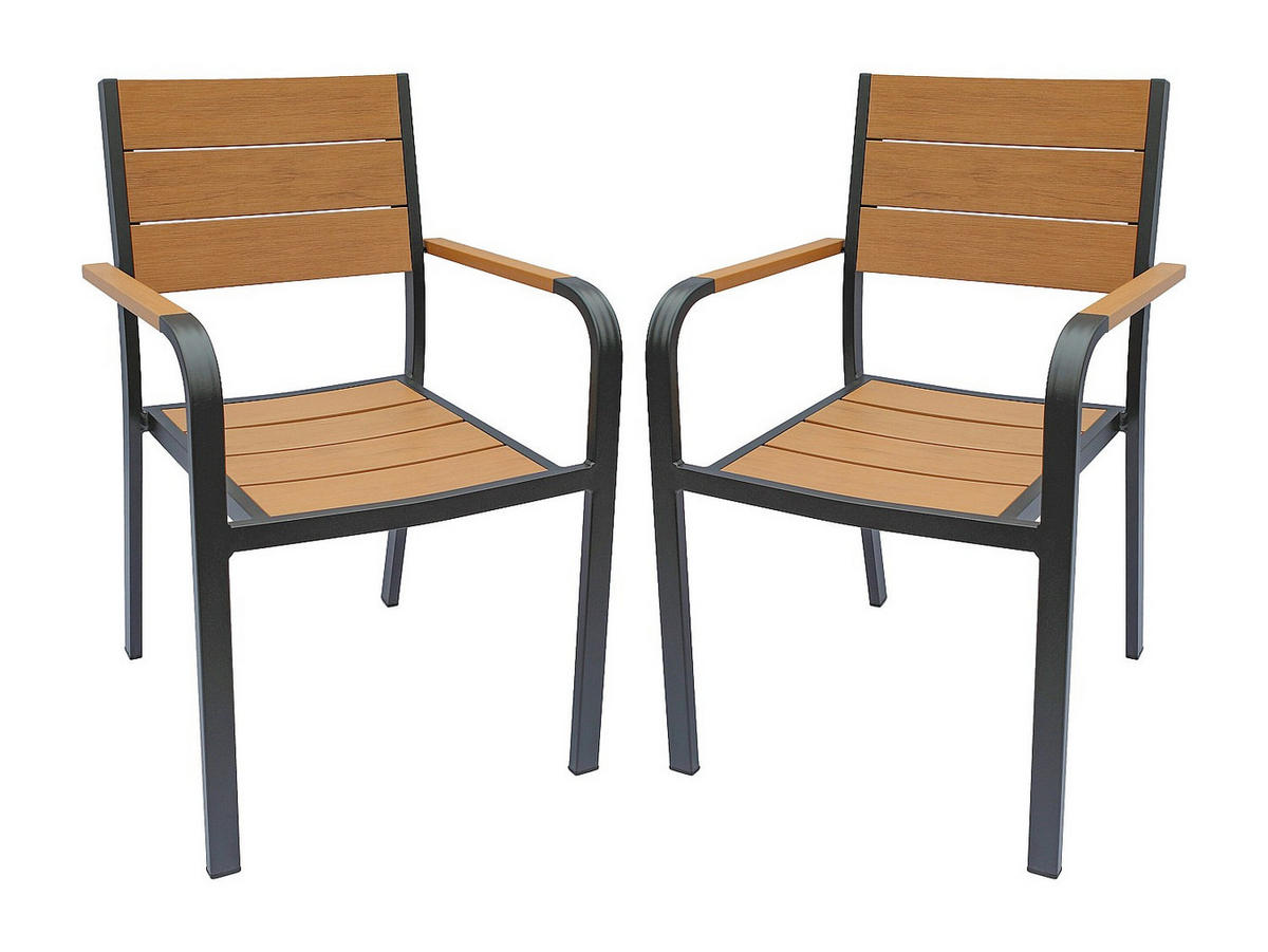 GARTENSTUHL - 56cm x 60cm - Aluminium - anthrazitgrau, naturfarben hell - NYROS - Anthrazit, Metall (56/85/60cm) - Vente-Unique