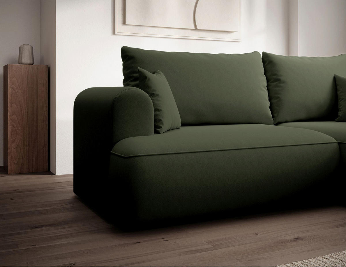 ROHOVÁ rozkladacia pohovka Ovo Mini olivovozelená, zamatový poťah Easy-Clean - olivovozelená/čierna, textil/plast (156/238cm) - Selsey