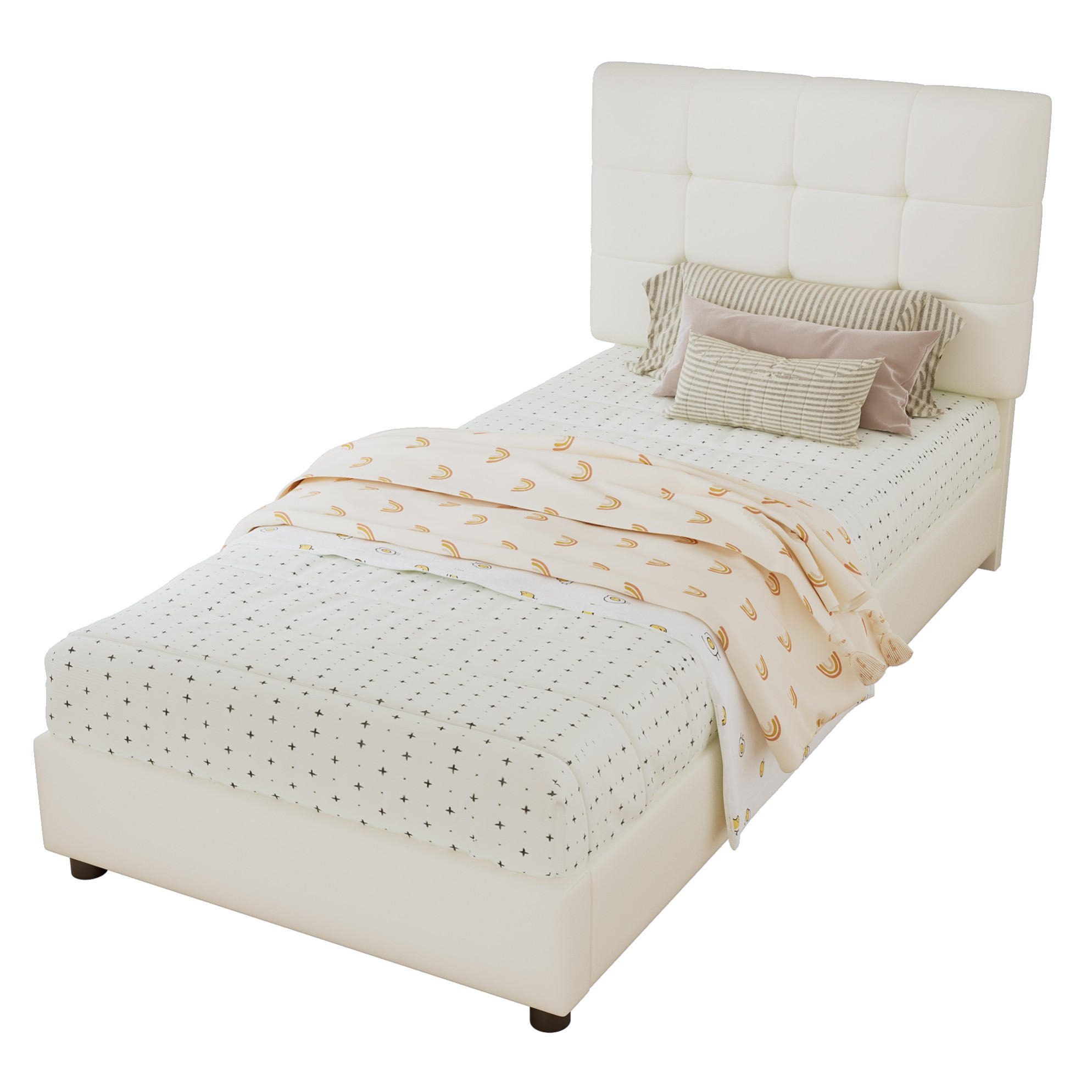 POLSTERBETT 90/200 cm Beige aus PU mit keksförmigem Kopfteil - Beige, Holzwerkstoff (90/200cm) - OKMYHOME