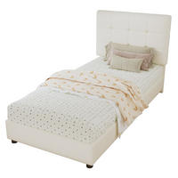 POLSTERBETT 90/200 cm Beige aus PU mit keksförmigem Kopfteil - Beige, Holzwerkstoff (90/200cm) - OKMYHOME