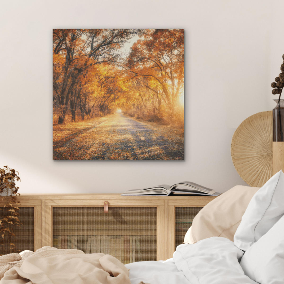 AKUSTIKBILD Wald - Herbst - Bäume - Waldweg - Natur Wandbilder 60x60 cm - Bernsteinfarben, Kunststoff (60/60/0.9cm) - MuchoWow