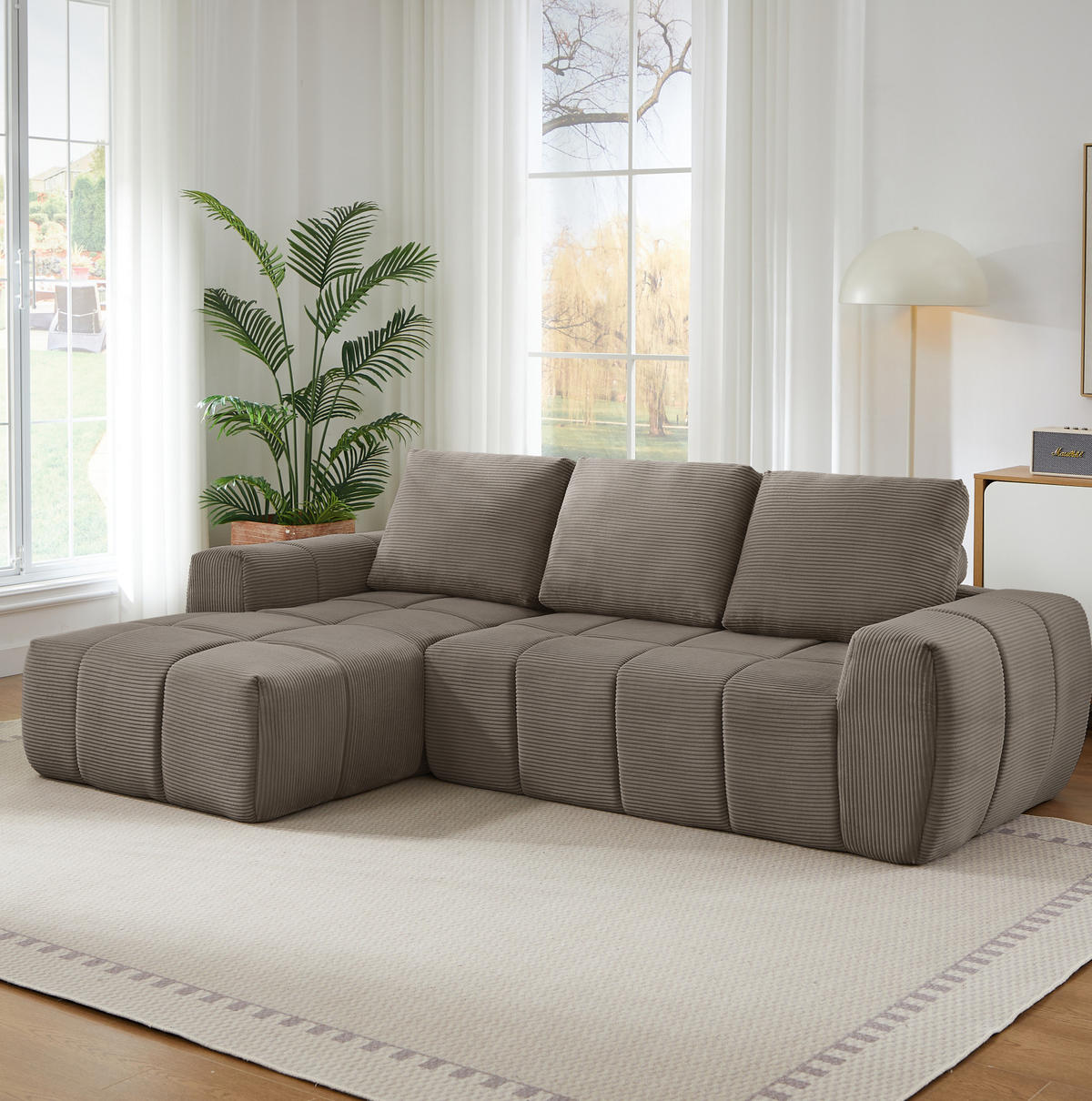 ECKSOFA mit segmentierter Polsterung, Taschenfederkern und abnehmbaren Kissen, Taupe - Taupe, Textil (255/162cm) - Redom