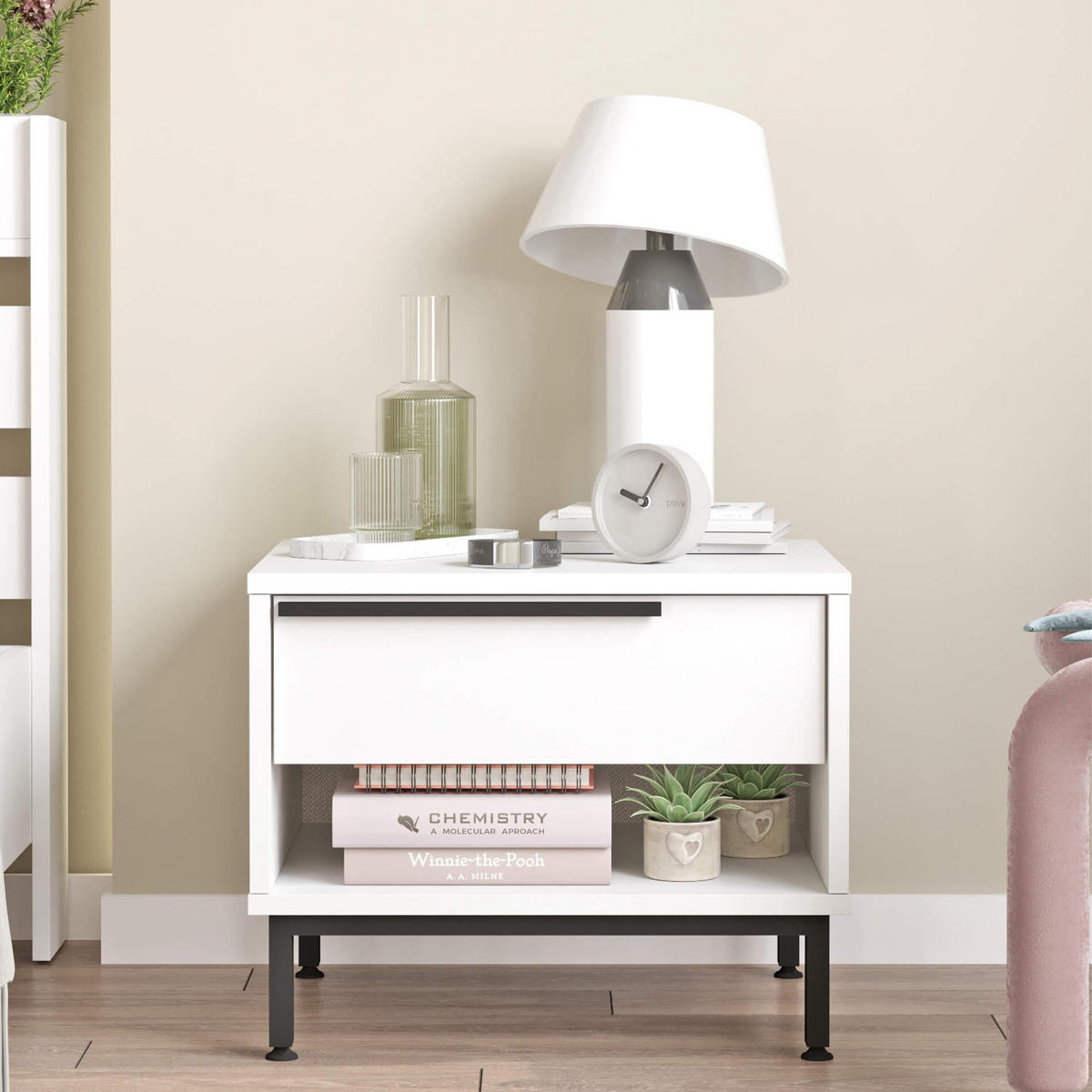 NACHTTISCH 42,5/44,5/53,5 cm - Weiß, Holz (42.5/53.5/44.5cm) - Mobili Rebecca