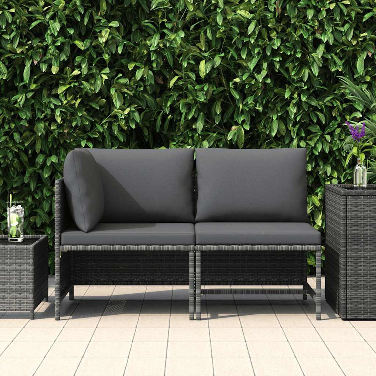 GARTEN-SOFAGARNITUR 2-TLG. Mit Auflagen Poly Rattan Grau - Grau, Kunststoff (60/60/54cm) - vidaXL