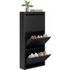 SCHUHSCHRANK mit 3 Klappen, 50x106x15cm, Schwarz - Schwarz, Metall (50/106/15cm) - Woltu