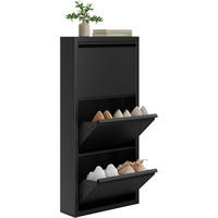 SCHUHSCHRANK mit 3 Klappen, 50x106x15cm, Schwarz - Schwarz, Metall (50/106/15cm) - Woltu