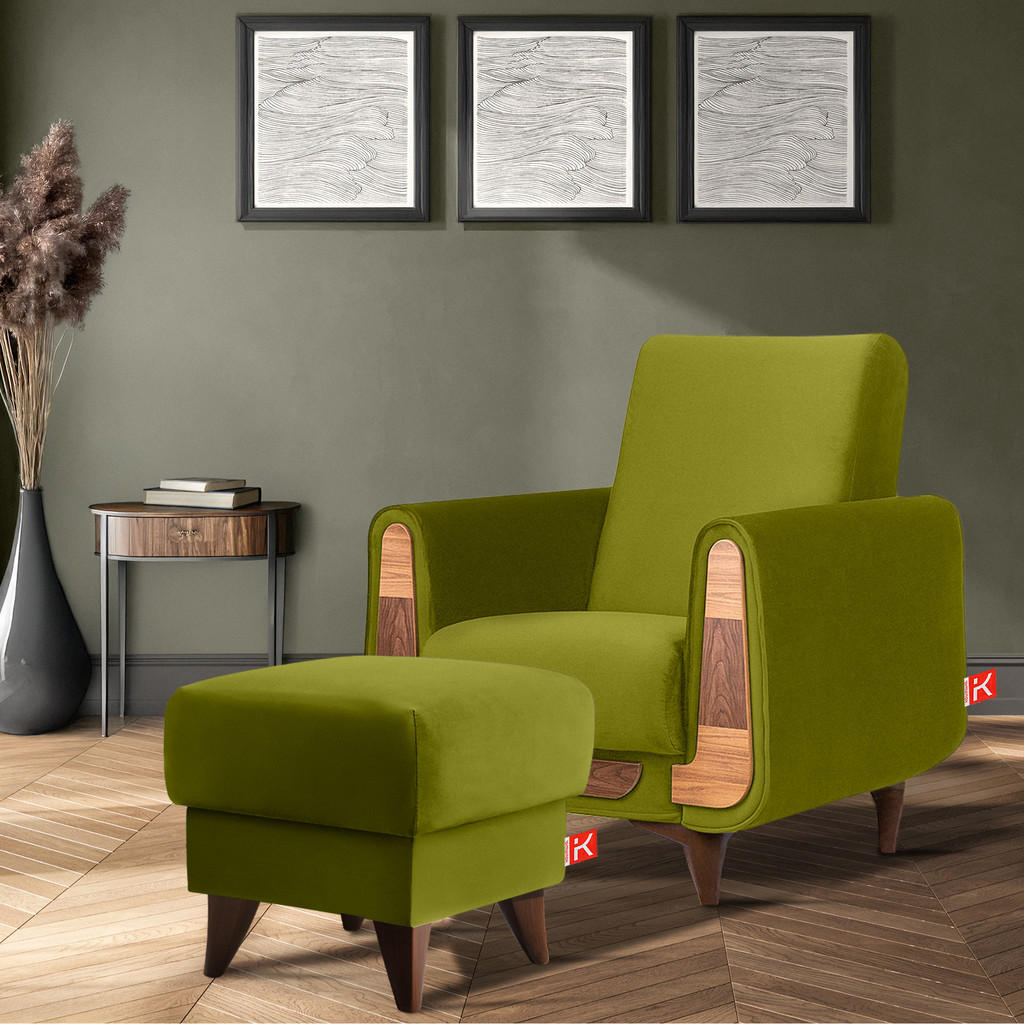 Thumbnail - Konsimo® Hocker, Olivgrün, Textil, 53x49x53 cm, Wohnzimmer, Hocker, Sitzhocker