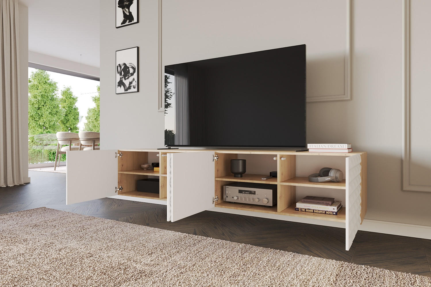 LOWBOARD VIRA-W 2x100x40x41 cm - Artisan / Weiß - Weiß, Holzwerkstoff (200/40/41cm) - ALTDECOR