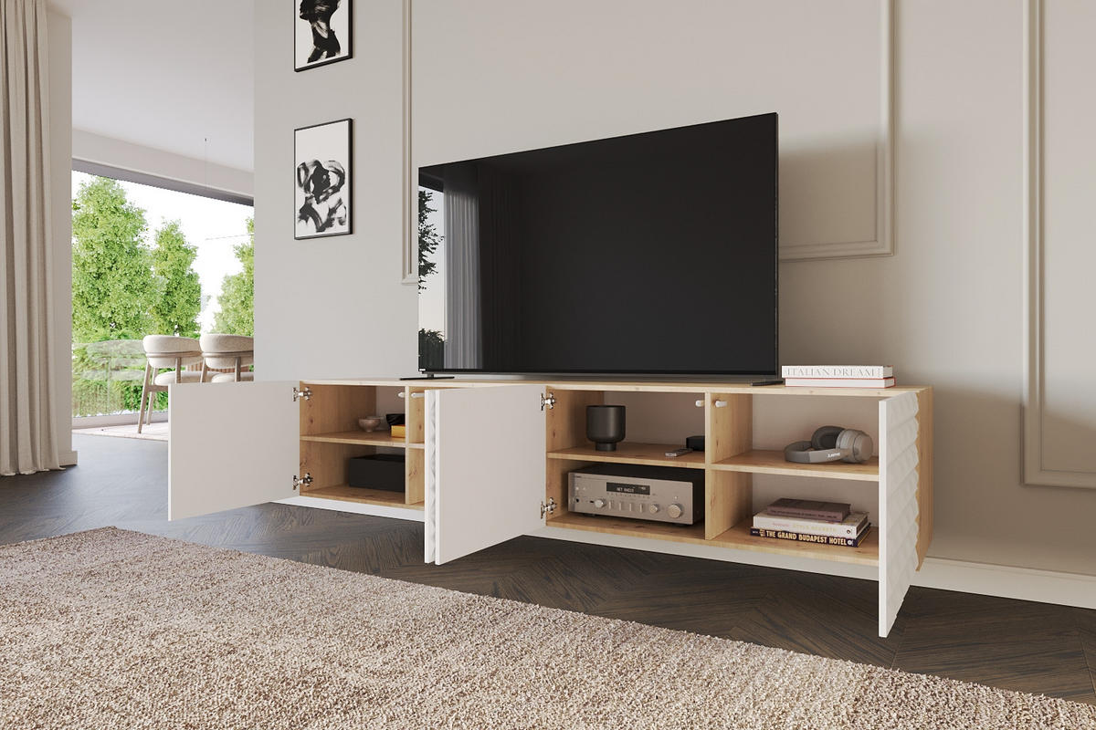 LOWBOARD VIRA-W 2x100x40x41 cm - Artisan / Weiß - Weiß, Holzwerkstoff (200/40/41cm) - ALTDECOR