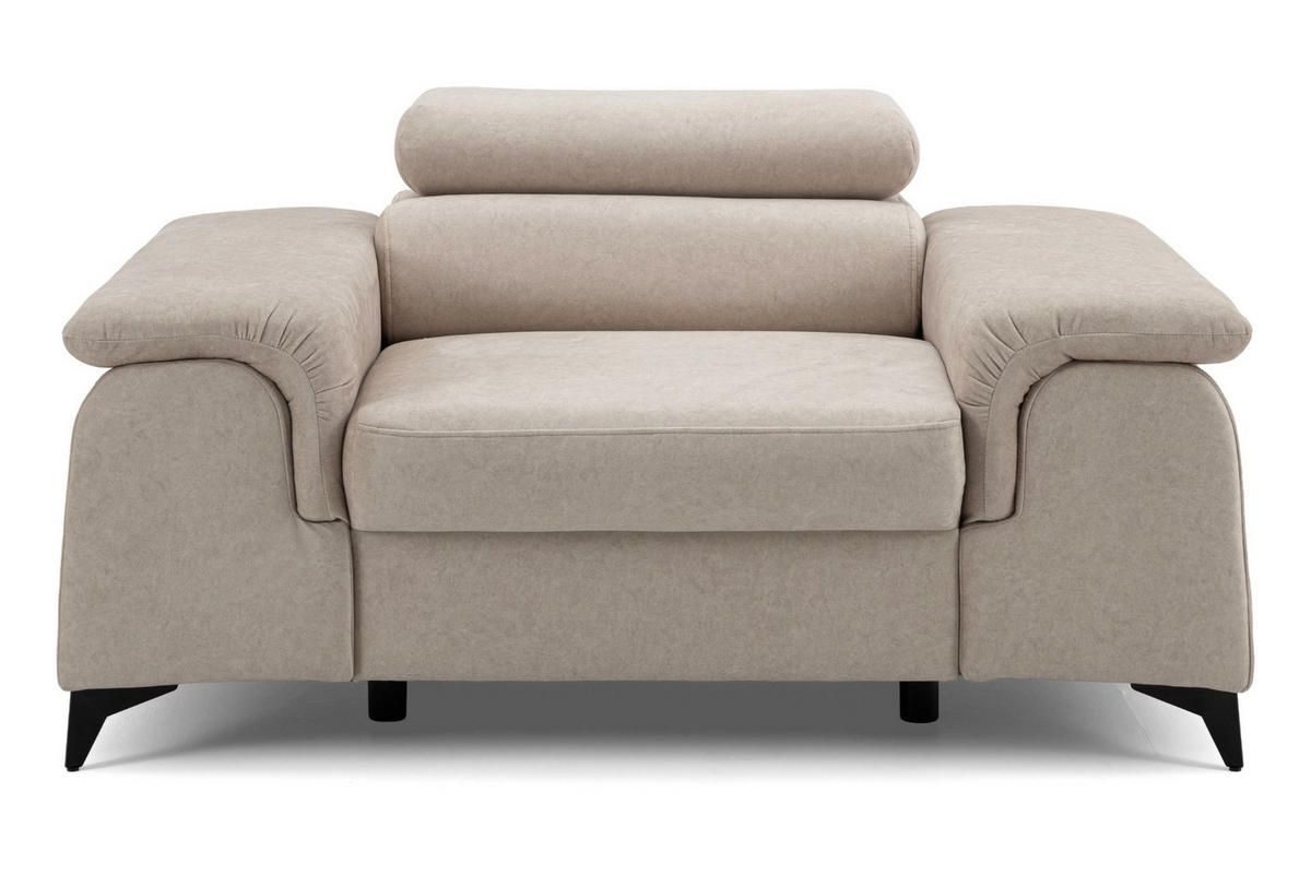 SESSEL PLAZA mit verstellbare Kopfstütze Velours Beige - Beige/Schwarz, Holz/Textil (130/95/100cm) - Muffo