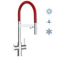 5-WEGE-KÜCHENARMATUR, Edelstahl Massiv aus Chirurgenstahl, Gebürstet und Rot, 2-Strahl-Brause - Rot, Metall (24/52.5/24cm) - VIZIO