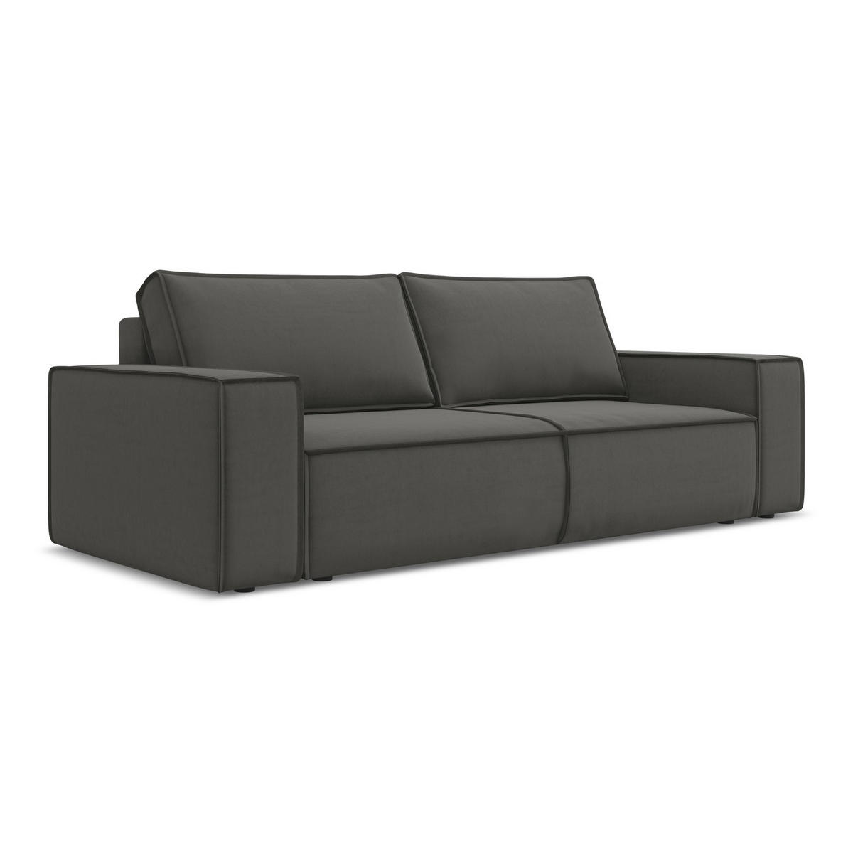 3-SITZER SOFA mit Schlaffunktion Samt Stoff Grau - Dunkelgrau/Schwarz, Kunststoff/Textil (255/85/105cm) - LaMiaSofa