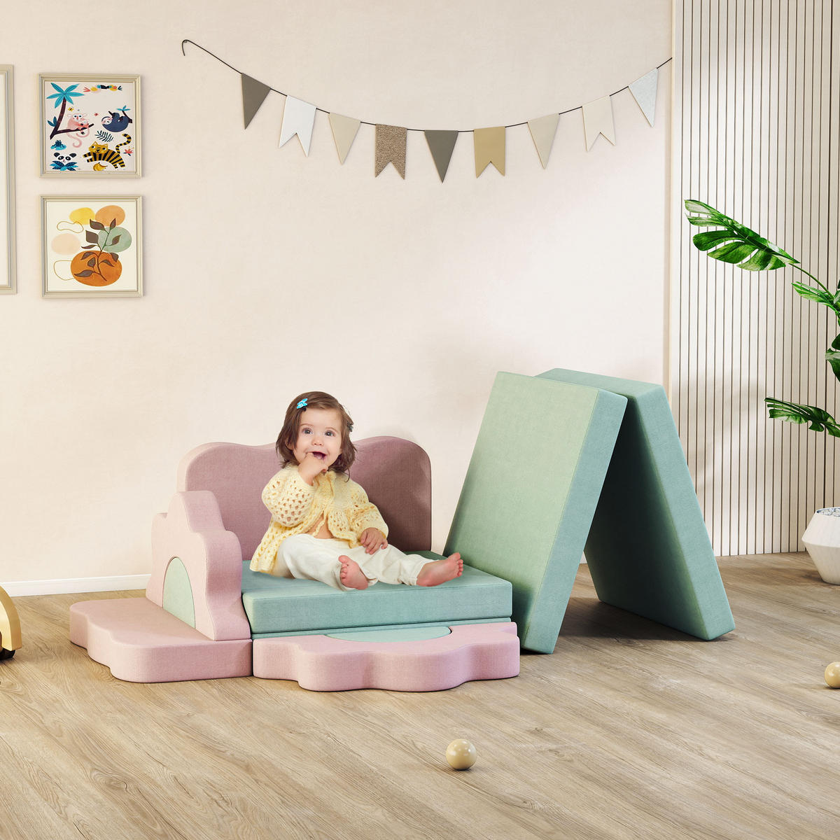 SCHAUMSTOFF Bausteine Kinder 12 Stück Klettern Softbausteine mit Bällebad Grün - Grün, Textil (75/75cm) - AIYAPLAY