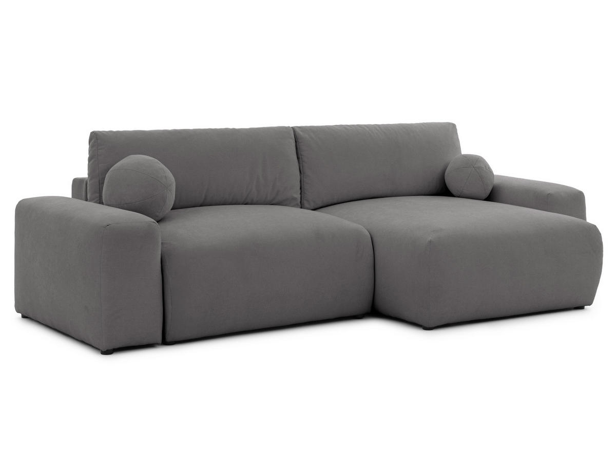 ECKSOFA Puffy mit Schlaffunktion und Bettkasten - besonders weich und puffig aus Taupe Webstoff - Ottomane rechts - Taupe/Schwarz, Holz/Kunststoff (266/138cm) - S-Style Möbel
