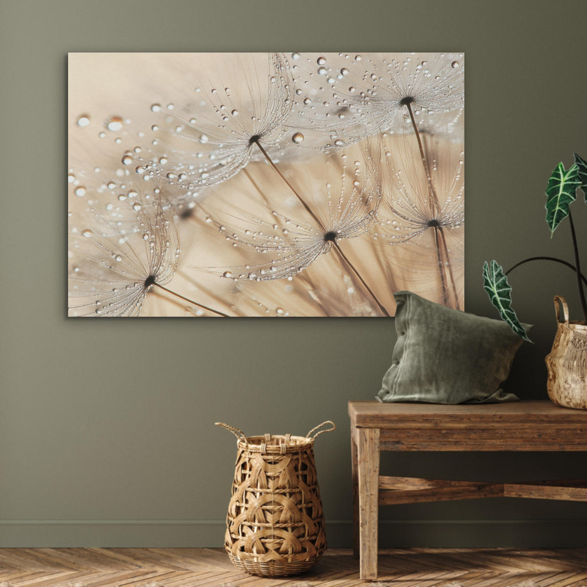 AKUSTIKPANEEL Löwenzahn - Abstrakt - Natur - Beige 100x70 cm - Braun, Textil (100/0.9/70cm) - MuchoWow