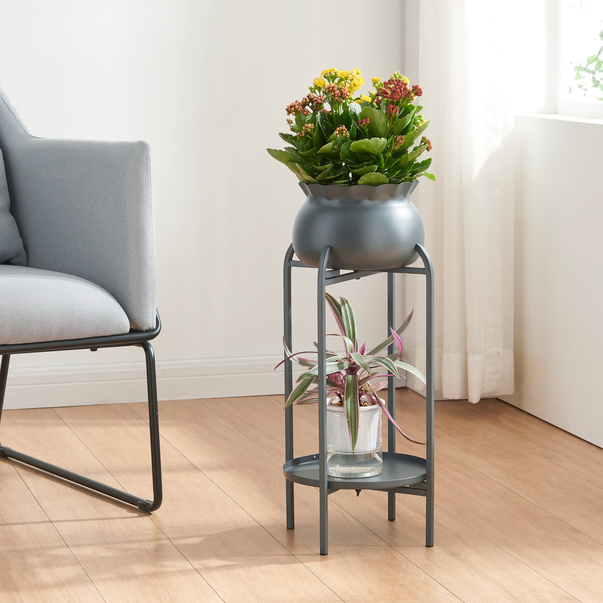 BLUMENSTÄNDER Altena - Schwarz, Metall (40/40/80.5cm) - [en.casa]