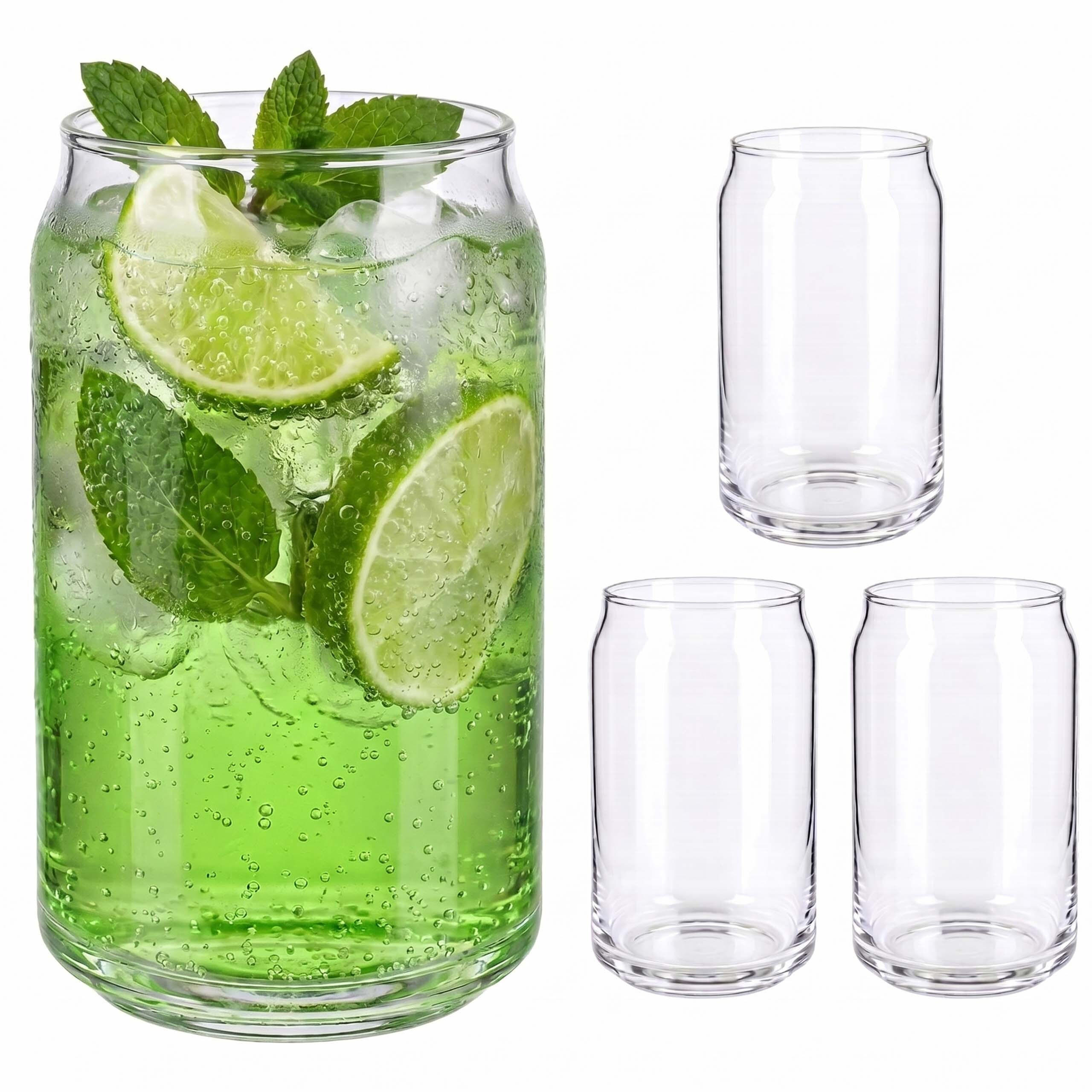 Relaxdays SKLENICE Transparentní 4ks-set tvar plechovky sodnovápenaté sklo 480 ml