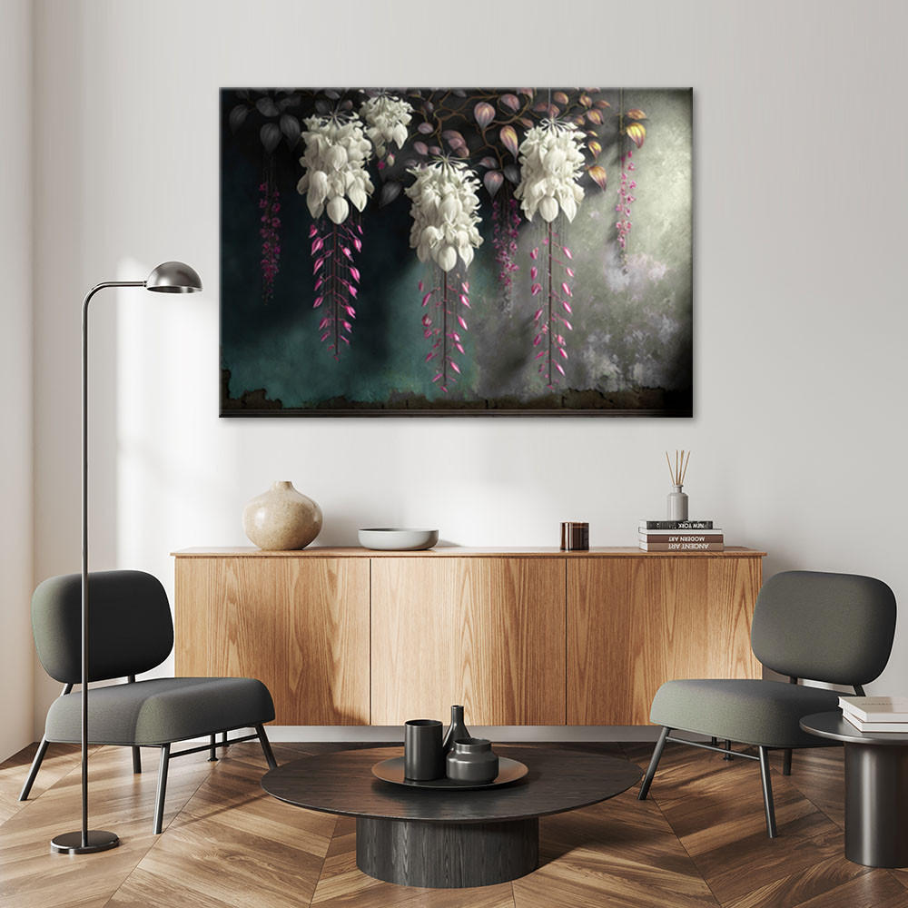 LEINWANDBILD Hängende Blumen Beton 100x70cm - Grün, Textil (100/70cm) - Feeby