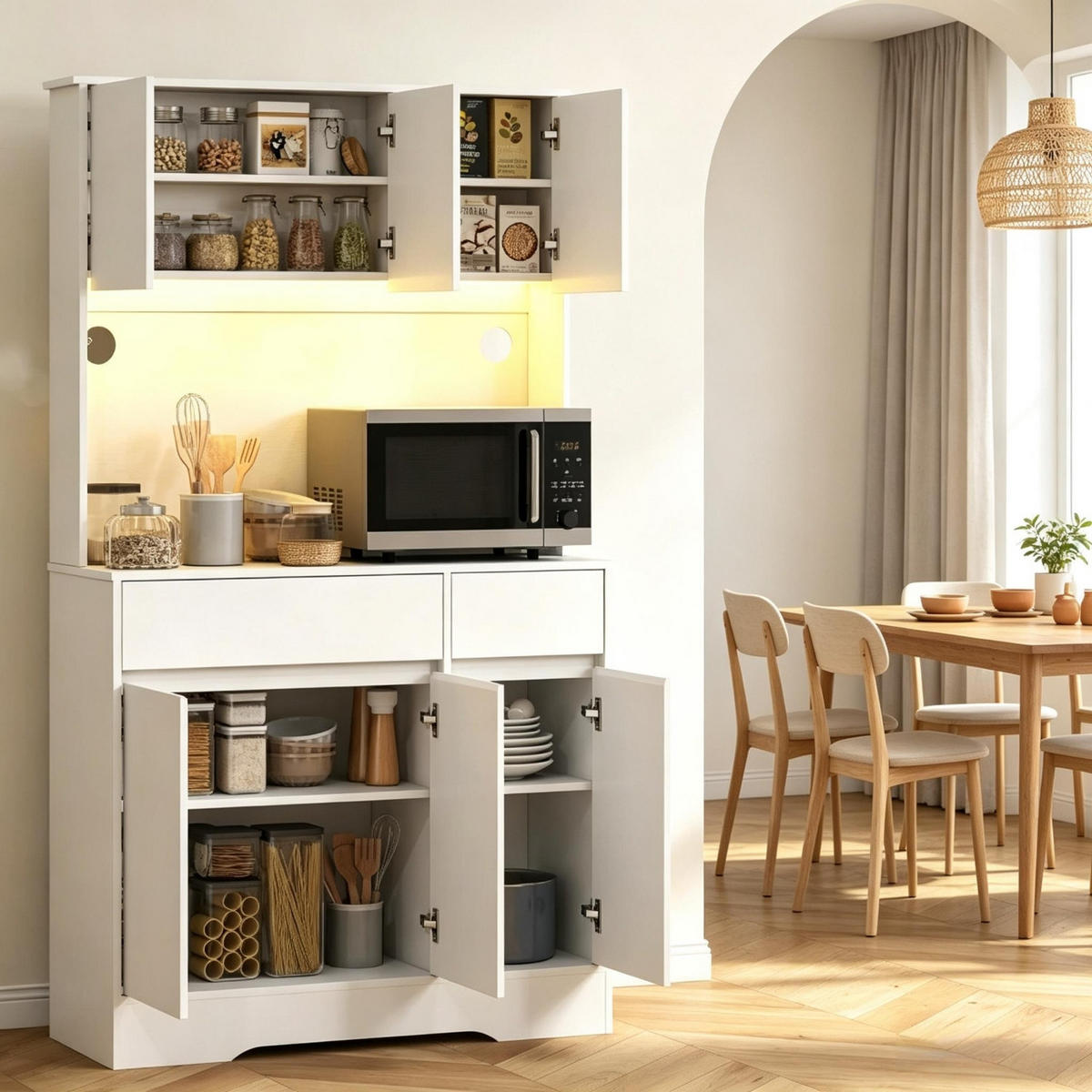 KÜCHENSCHRANK 100/180/38 cm MDF Weiß, 6 Türen und Arbeitsfläche, für Küche und Esszimmer - Weiß, Holzwerkstoff (38/180/100cm) - Rolipo