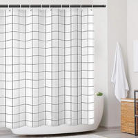 DUSCHVORHANG Polyester 180 x 200 cm schnelltrocknend beschwerter Saum waschbar mit Haken - Weiß, Kunststoff (200/180cm) - MCBOSON