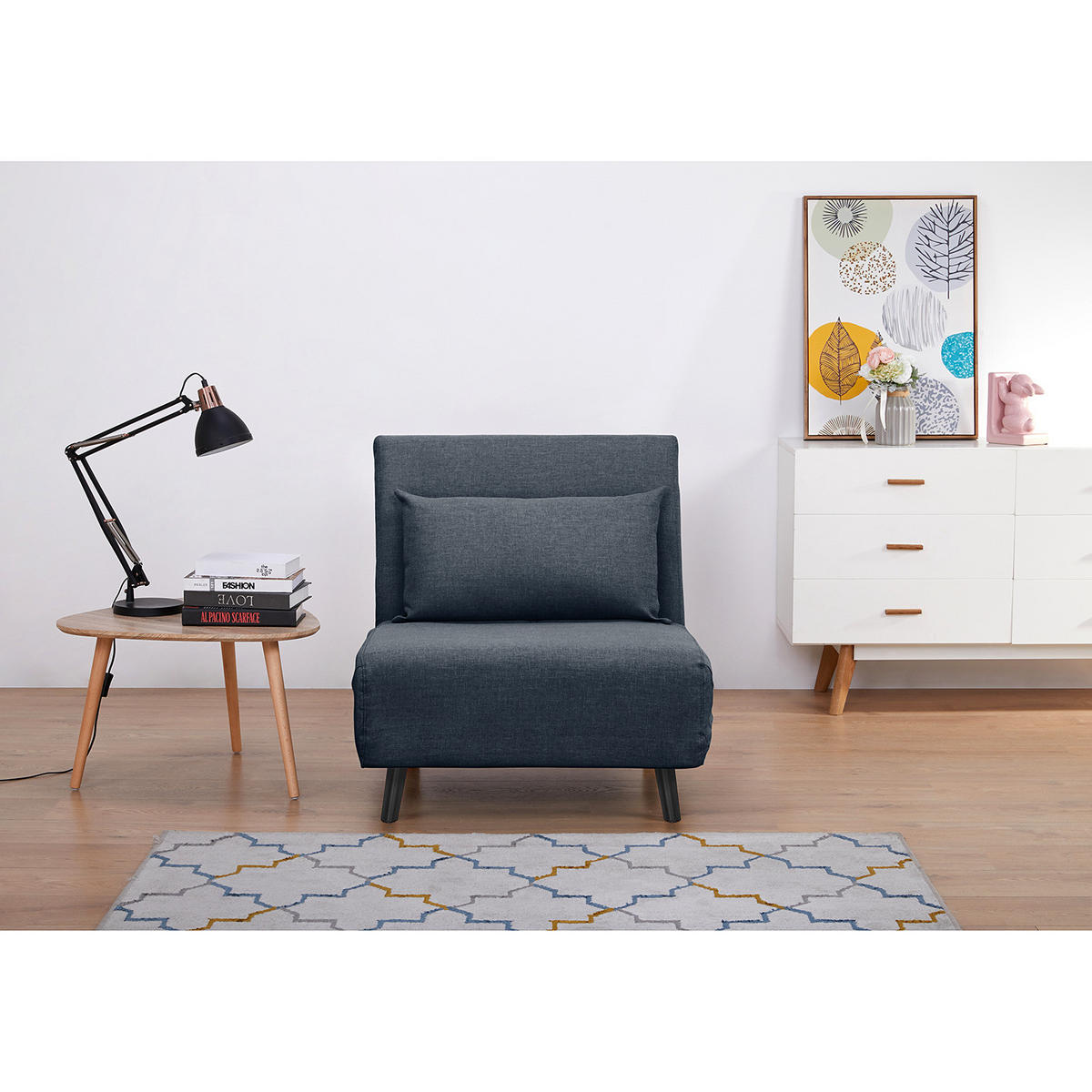 SCHLAFSESSEL - Textil / Teilmassivholz - Blau/Schwarz, Holz/Buchenholz (77/81/90cm) - home24