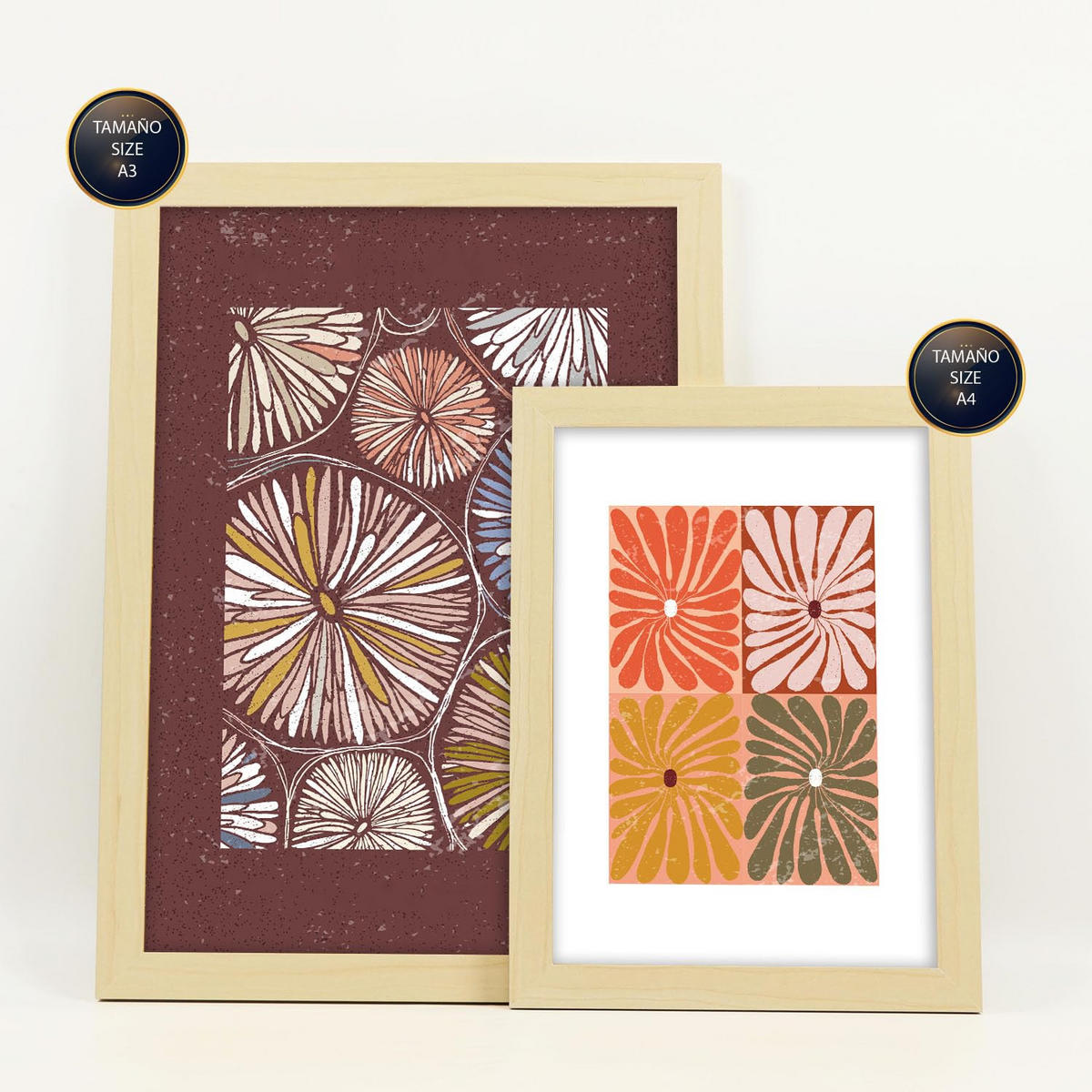 POSTER Set Mit 6 Drucken Von Blütenblättern In Der Sammlung Ethnischere Dekorative Rahmen Für Zuhause Wandkunstdruck A3 & A4 Rahmen Aus Hellem Holz - Beige, Papier (29/3cm) - Nacnic